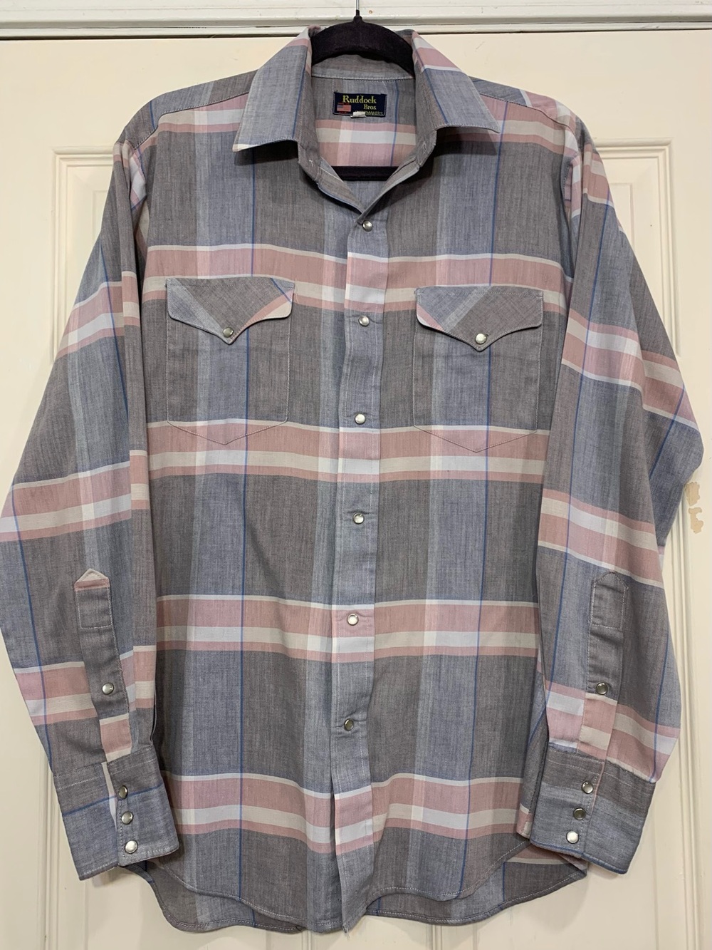 Ruddock Men's Gray Blue 15.5-24 Plaid Long Sleeve Button Front Shirt.      3967H
